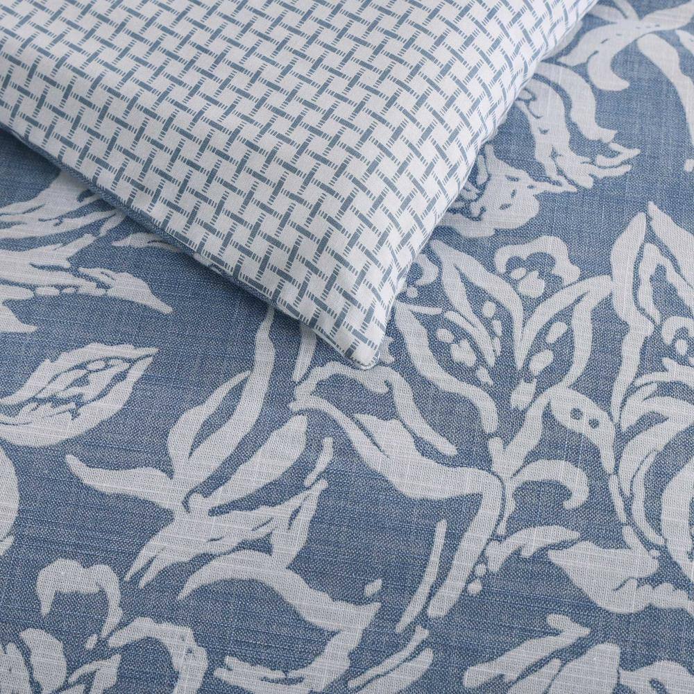 Tortola Blue and White Cotton Floral Queen Duvet Cover Set