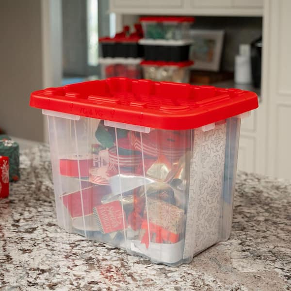 HDX 9 Gal. Tough Storage Tote in Clear with Red Lid 999-9G-C-HDX-R