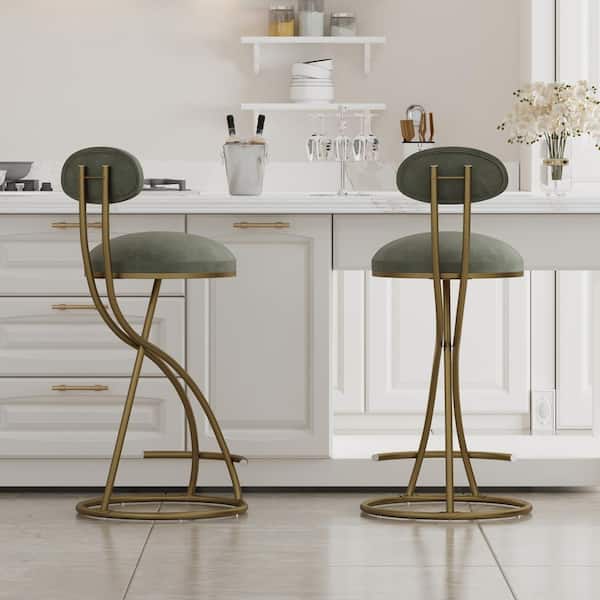 CSC DECOR INC 37 in. Green Metal Counter Height Bar Stools with PU Leather Seat Modern Upholstered Dining Chair with Footrest (2-Pack)