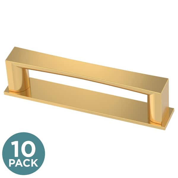 Liberty (10-Pack) Geometric Square Backplate 3-3/4 in. (96 mm) Modern Gold Bar Cabinet Handle Drawer Pulls