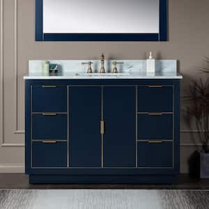 Venice 49 in.W x 22 in.D x 38 in.H Bath Vanity in Navy Blue with Marble Vanity Top in White with White Sink