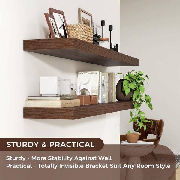 47 in. W x 9 in. D Walnut Floating Decorative Wall Shelf (Set-2
