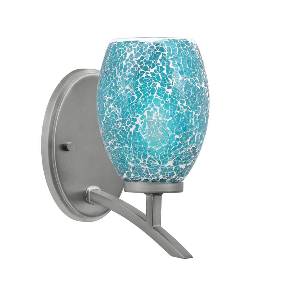 Siena 5 in. 1-Light Graphite Sconce with 5 in. Turquoise Fusion Glass Shade