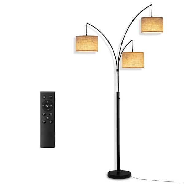 80 in. Black 3-Light Arc Floor Lamp, Dimmable, 3-Color Temperature, Remote Control, Stylish Tall Floor Lamp