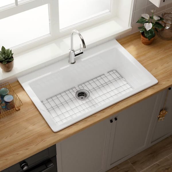 33 in. Drop-in Single Bowl Fireclay Kitchen Sink