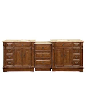 95 in. W x 22 in. D Vanity in Walnut with Stone Vanity Top in Travertine with Ivory Basin