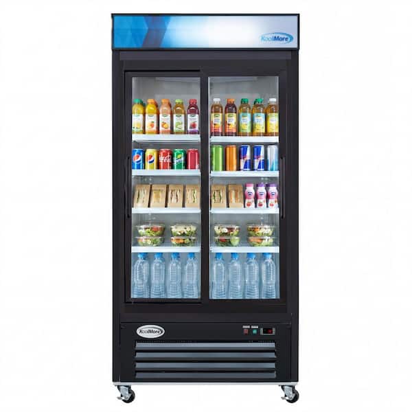 40 in. 33 cu. ft. Black Sliding Glass Door Merchandiser Refrigerator with LED Lighting