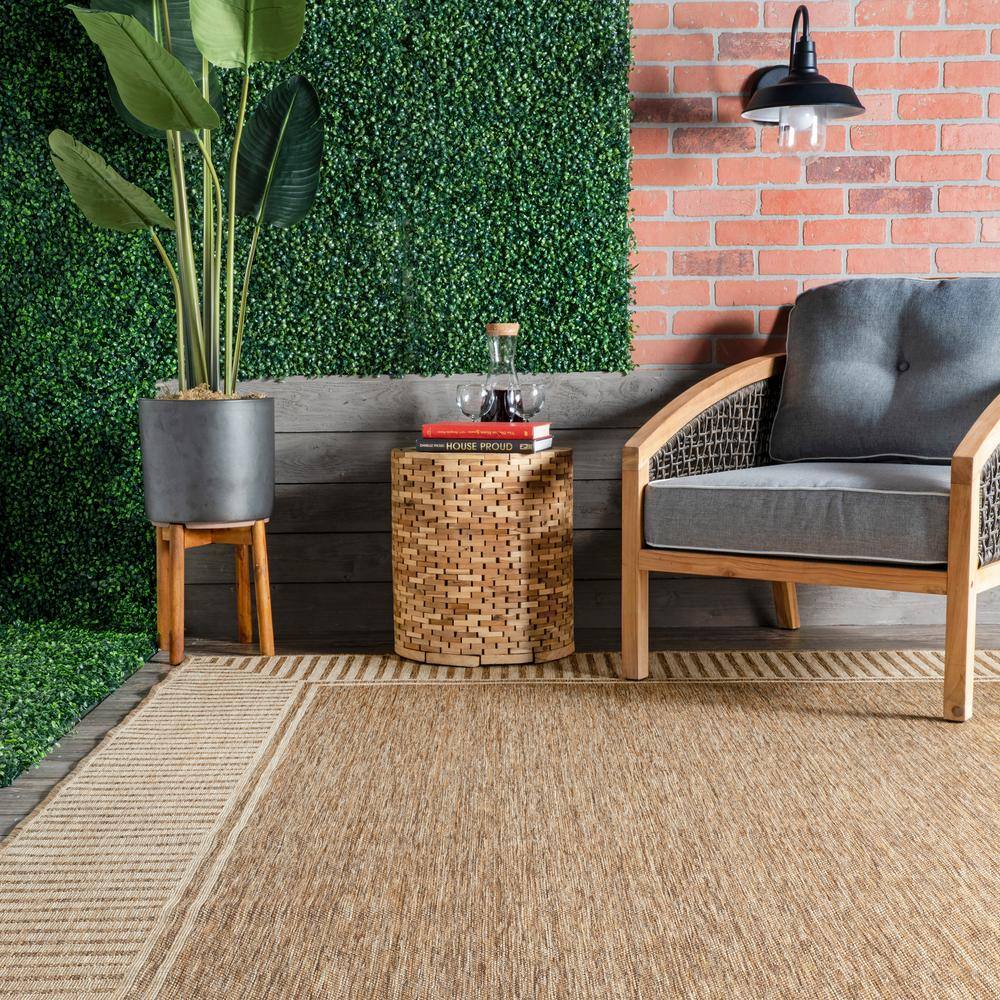 Casual Elegance Light Brown Stripe Indoor/Outdoor Square Rug