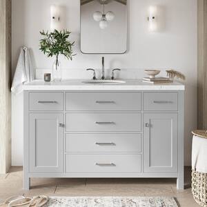 Bristol 54.25 in. W x 22 in. D x 36 in. H Single Sink Freestanding Bath Vanity in Grey with Carrara White Quartz Top