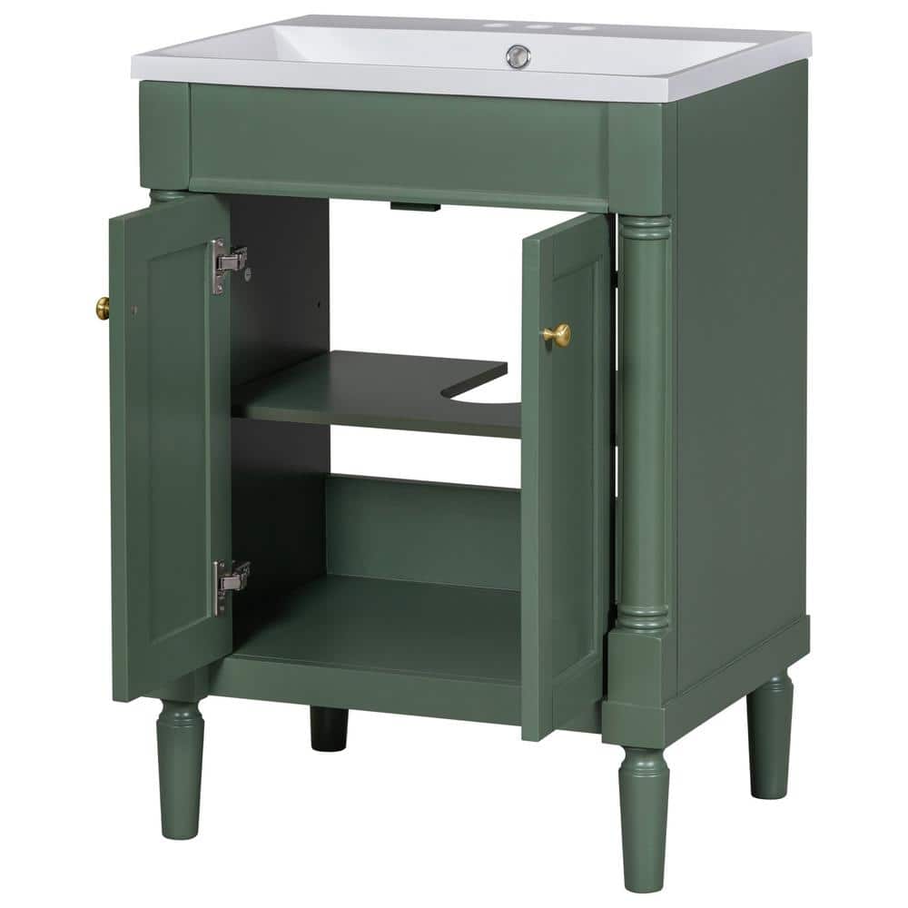 24 in. W x 18 in. D x 34 in. H Green Morden Bath Vanity in Green with White