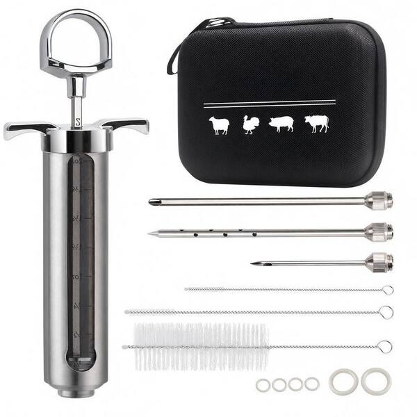 Meat Injector BBQ Injection Kit with 3 Syringe Needles, Seasoning Flavor Syringe Injector for Cooking