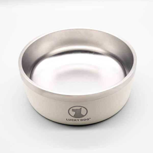 INDULGE 40 oz. 5 Cup Double Wall Stainless Steel Dog Bowl To Non Slip To Lifetime Warranty in Beige