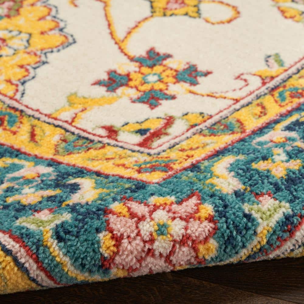 Ivory Gold Persian Floral 8' x 10' Synthetic Area Rug