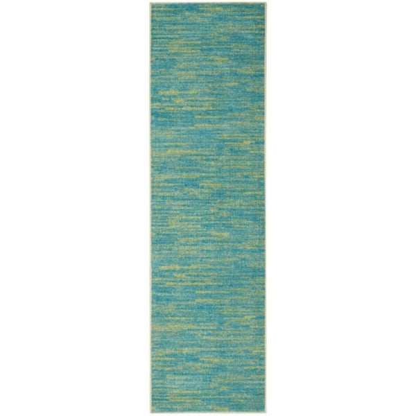Blue, Green 2 ft. x 10 ft. Woven Polypropylene Indoor/Outdoor Area Rug