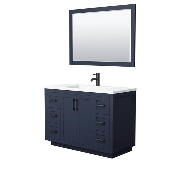 Wyndham Collection Miranda 48 In W Single Bath Vanity Dark Blue With Solid Surface Top White Basin And Mirror Wcf292948sbbk1intm46 Wyndham Collection Miranda 48 In W, Menards White Bathroom Mirror