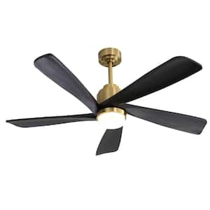 52 in. Indoor/Outdoor Smart Downrod Gold Wood Ceiling Fan with LED Light and APP Remote Control