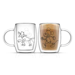Disney Mickey Mouse and Pluto Aroma 13.5 oz. Clear Borosilicate Glass Double Wall Coffee/Tea Mug (Set of 2)