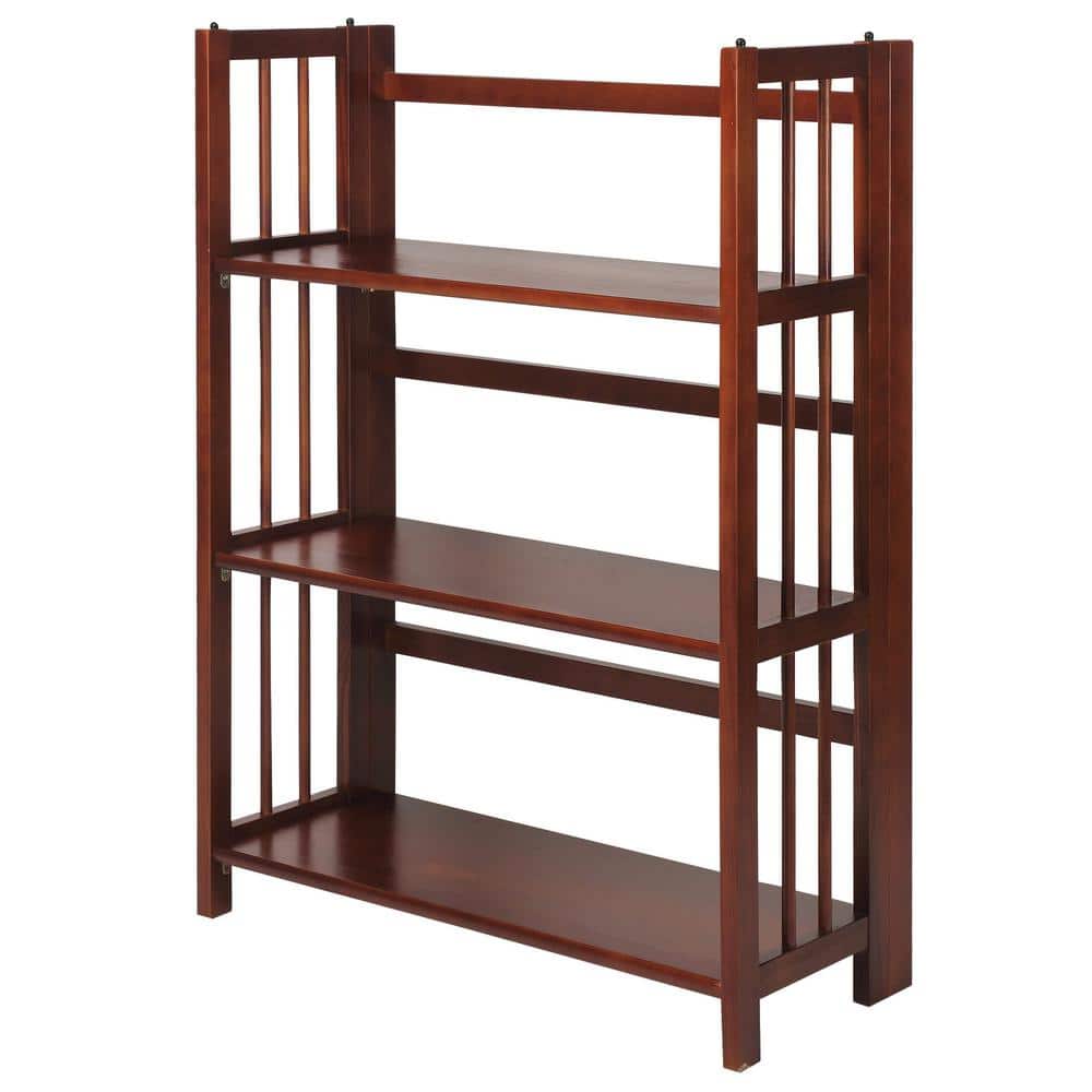 Walnut 3-Shelf Adjustable Folding Stackable Bookcase