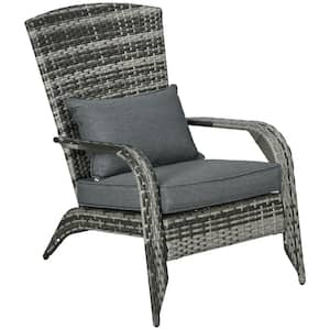 Gray Wicker Outdoor Chaise Lounge with Soft Cushions, All-Weather Rattan Fire Pit Chair Tall Curved Backrest