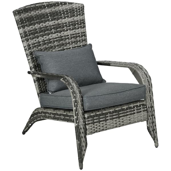 Otryad Gray Wicker Outdoor Chaise Lounge with Soft Cushions, All-Weather Rattan Fire Pit Chair Tall Curved Backrest