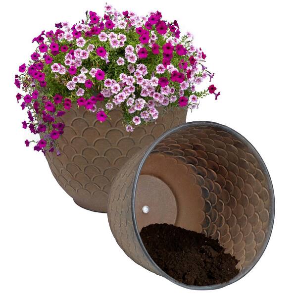 Sunnydaze Dinah Metal Outdoor Planter - Matte Brown Finish - (Set of 2)