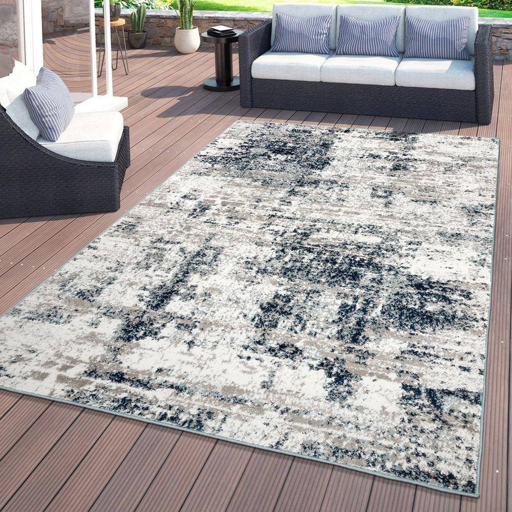 Blue and Gray Abstract Rectangular Area Rug