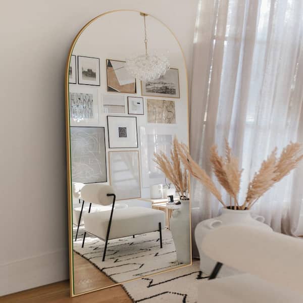 Sxiawe 28 in. W x 71.2 in. H Arched Gold Wooden Frame Oversized Classic Wall Mounted Floor Mirror