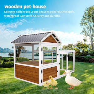 80 in. W Large Outdoor ChickenCoop Wooden Chicken Coop Duck Coop with Nest Box Bird Cage Rabbit Cage Waterproof PVCBoard