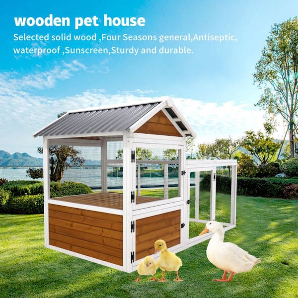 Unbranded 80 in. W Large Outdoor ChickenCoop Wooden Chicken Coop Duck Coop with Nest Box Bird Cage Rabbit Cage Waterproof PVCBoard