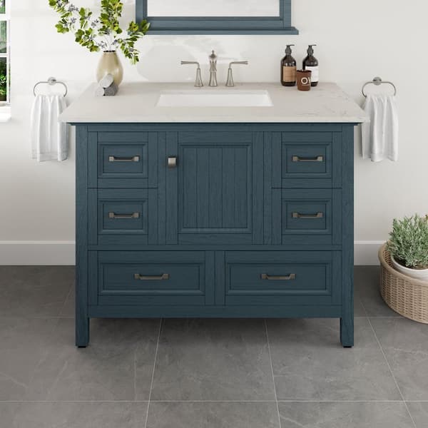 Eviva Britney 42 in. Single Sink Ash Blue Bath Vanity with White Carrara Quartz Top (Assembled)