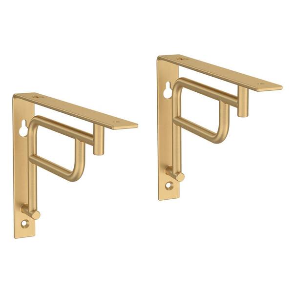 Liberty 7 in. Painted Brushed Brass Steel Art Deco Decorative Shelf Bracket (2-Pack)