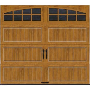 Gallery Steel Long Panel 8 ft x 7 ft Insulated 6.5 R-Value Wood Look Medium Garage Door with Arch Windows