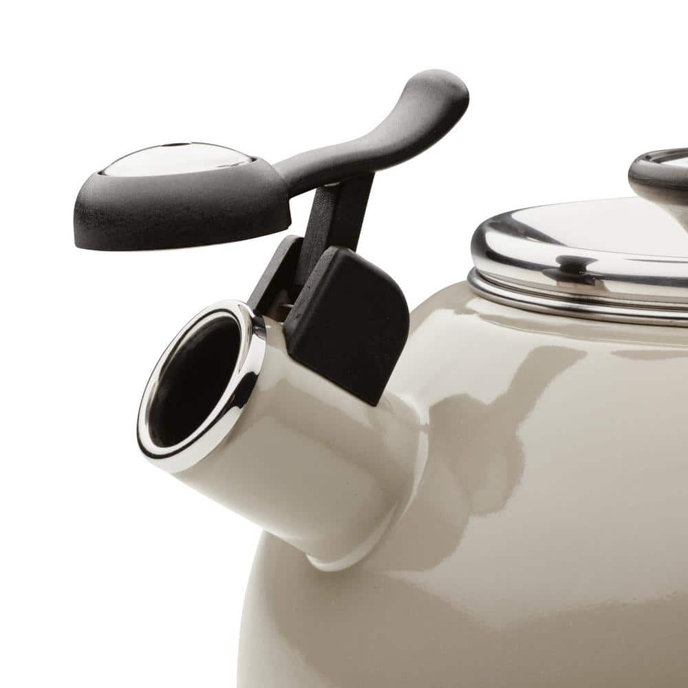 Gray Enamel on Steel Whistling Teakettle with Flip-Up Spout, 2 Quart