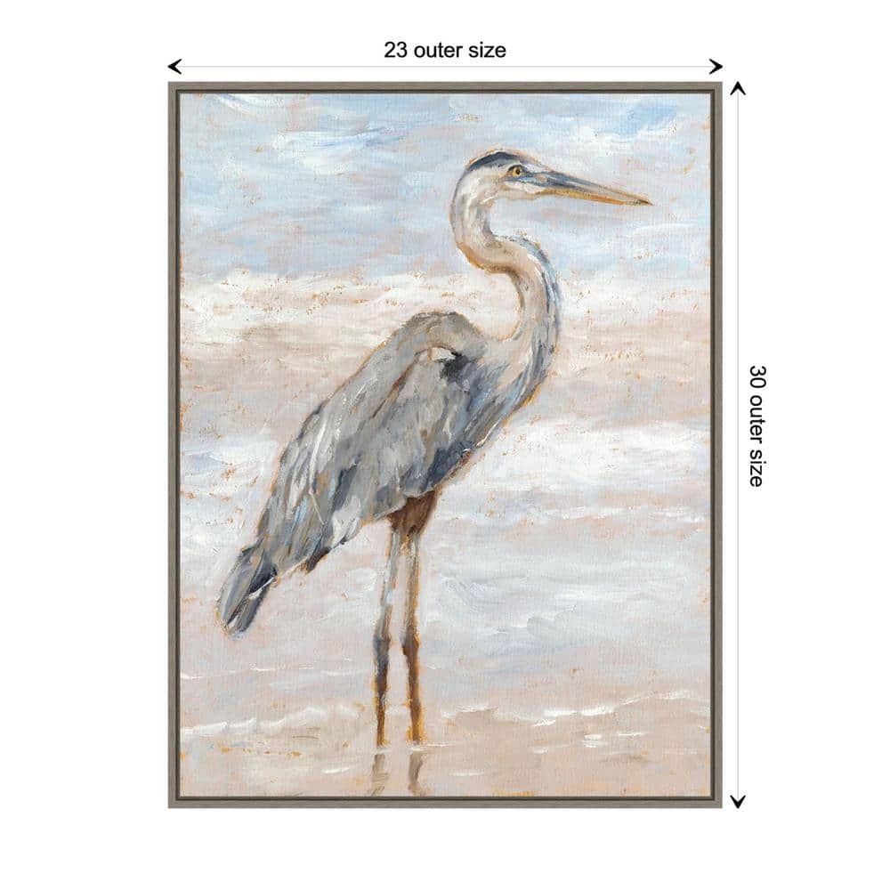 Beach Heron I Canvas Print with Sylvie Greywash Floater Frame