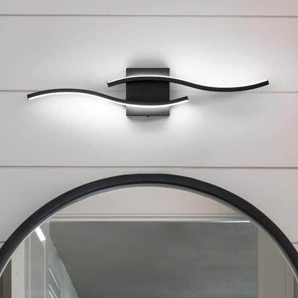Jerico 23.6 in. 2-Light 6000K Integrated LED Black Modern Vanity Light with Spiral Design