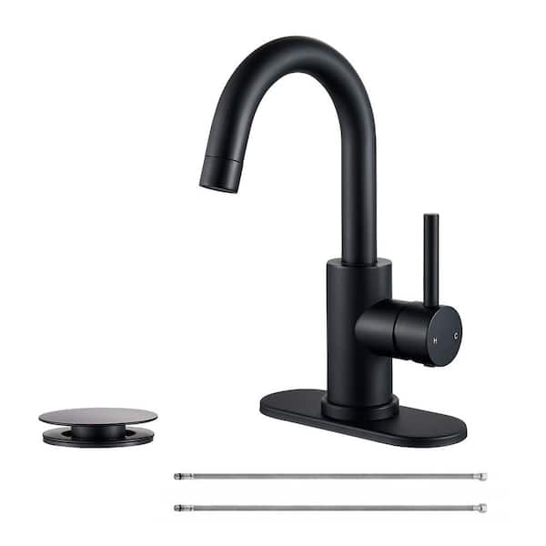 Single Handle Utility Faucet With Swing Spout Deck Plate Included in Matte Black