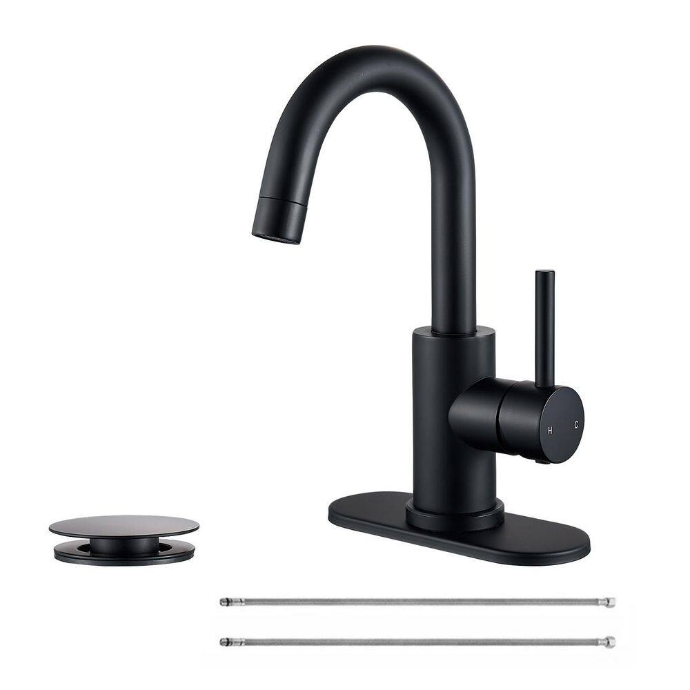 Single Handle Utility Faucet With Swing Spout Deck Plate Included in Matte 