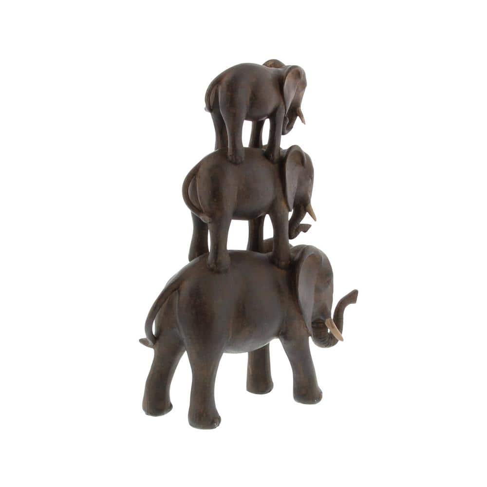 Eclectic Brown Resin Elephant Stack Sculpture