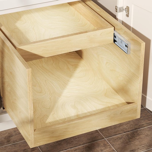 HOMEIBRO 22.5 in. W Adjustable Wood Under Sink Caddy Slide-Out Shelf with Soft Close, Light Brown Wood