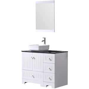 Wonline 36.4 in. W x 21.7 in. D x 60 in. H Single Sink Bath Vanity in Brown with Black Countertop and Mirror