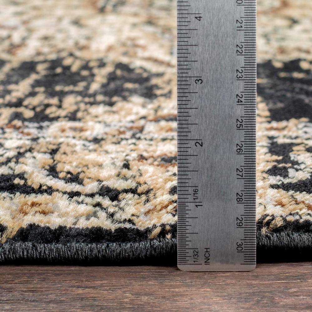 Handmade Black and Beige Synthetic Rectangular Area Rug
