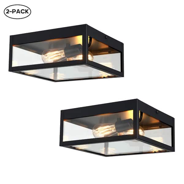 Hukoro TIC 12 in. W. 2-Light Flush Mount with Matte Black finish(2-Pack)