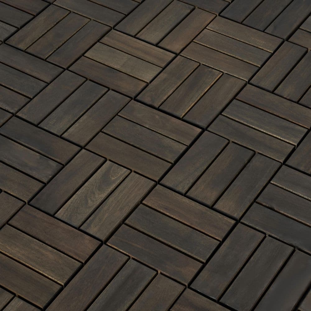 (20-Pieces)12 in. x 12 in. Square Interlocking Acacia Wood Patio Flooring Deck Tiles Outdoor Checker Pattern in Ebony price history on PriceWatchPro
