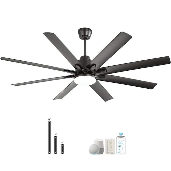 Sofucor 52 in. Indoor/Outdoor Black Smart Ceiling Fan with LED Light and Remote App Control