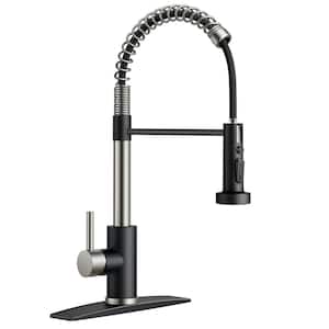 Single Handle Pull Down Sprayer Kitchen Faucet with Deckplate and Swivel Spout in Black Brushed Nickel