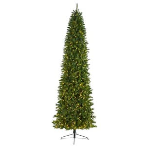 10 ft. Pre-Lit Slim Green Mountain Pine Artificial Christmas Tree with 800 Clear LED Lights