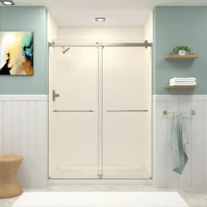 Brooklyn 60 in. W x 80 in. H Sliding Frameless Shower Door in Brushed Nickel with Clear Glass