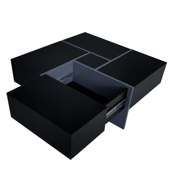 Unbranded 31.5 in. W x 31.5 in. D x 13.8 in. H Black Linen Cabinet with Extendable Square Cocktail Table and 4 Drawers