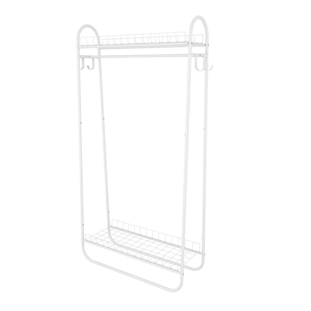 URTR White Clothing Garment Rack with Shelves, Metal Cloth Hanger Rack Stand Clothes Drying Rack for Hanging Clothes