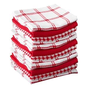 Red Coordinating Flat Waffle Weave Cotton Dish Cloth Set of 12